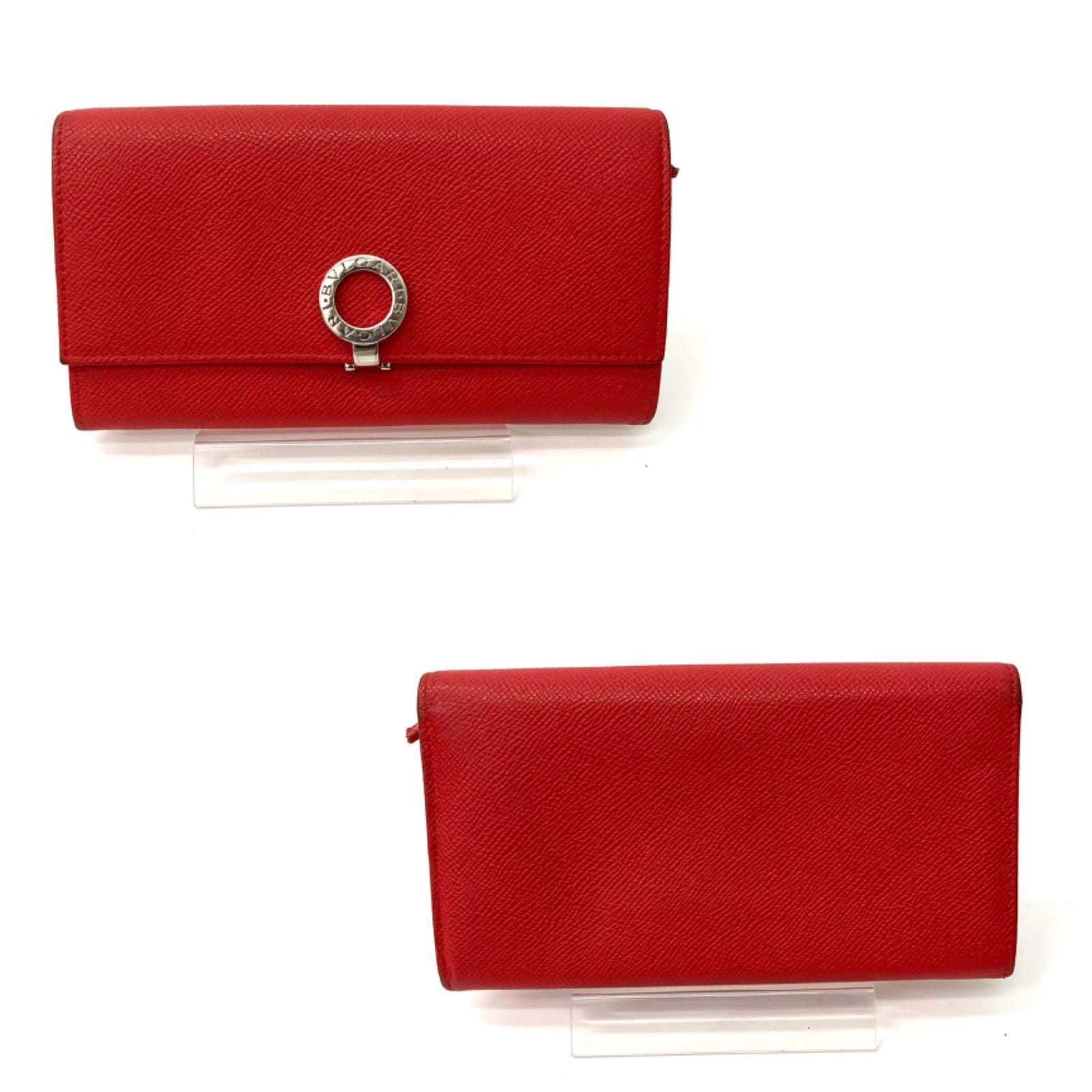 BVLGARI】ブルガリ 二つ折り財布 ロゴクリップ レッド 長財布 ビー