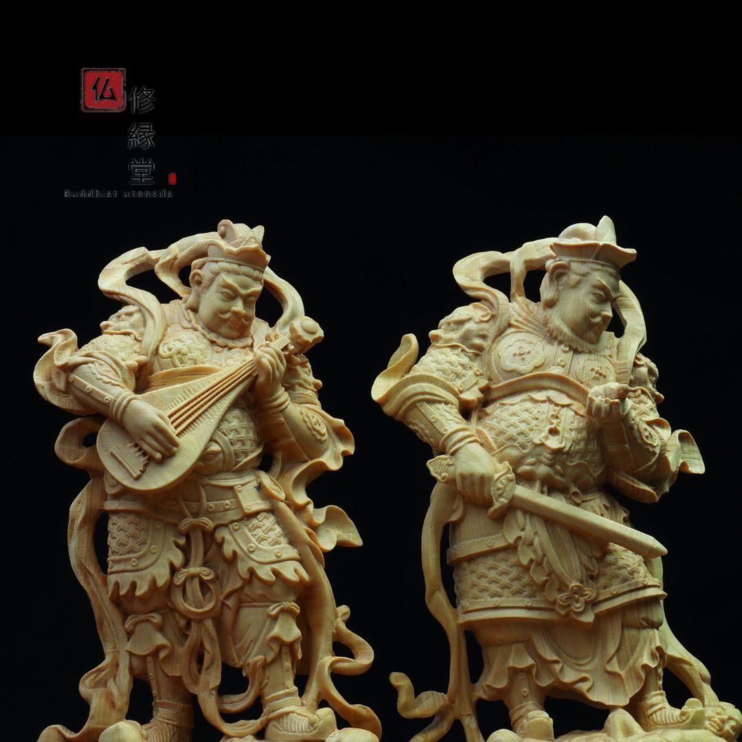総柘植材　仏教工芸品　時代彫刻　一刀彫　極上彫　木彫仏像　四天王立像 総柘植材 仏教工芸品 時代彫刻 一刀彫 極上彫 木彫仏像 四天王