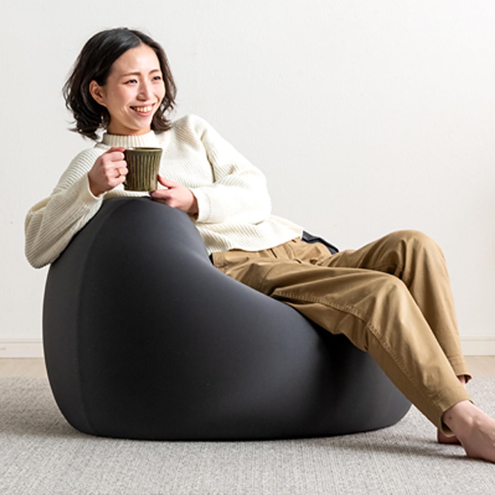 新着商品 タンスのゲン ビーズクッション メガ盛 一人掛け コンパクト 洗える カバー 座椅子 在宅ワーク チャコールグレー 67300008 03 (77791)