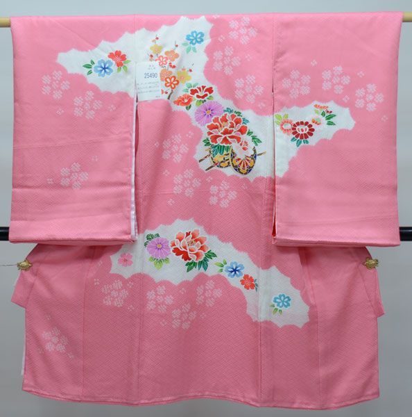 407ag11,小物類付き□七五三 七歳 女児 着物&袋帯&長襦袢 部分絞り