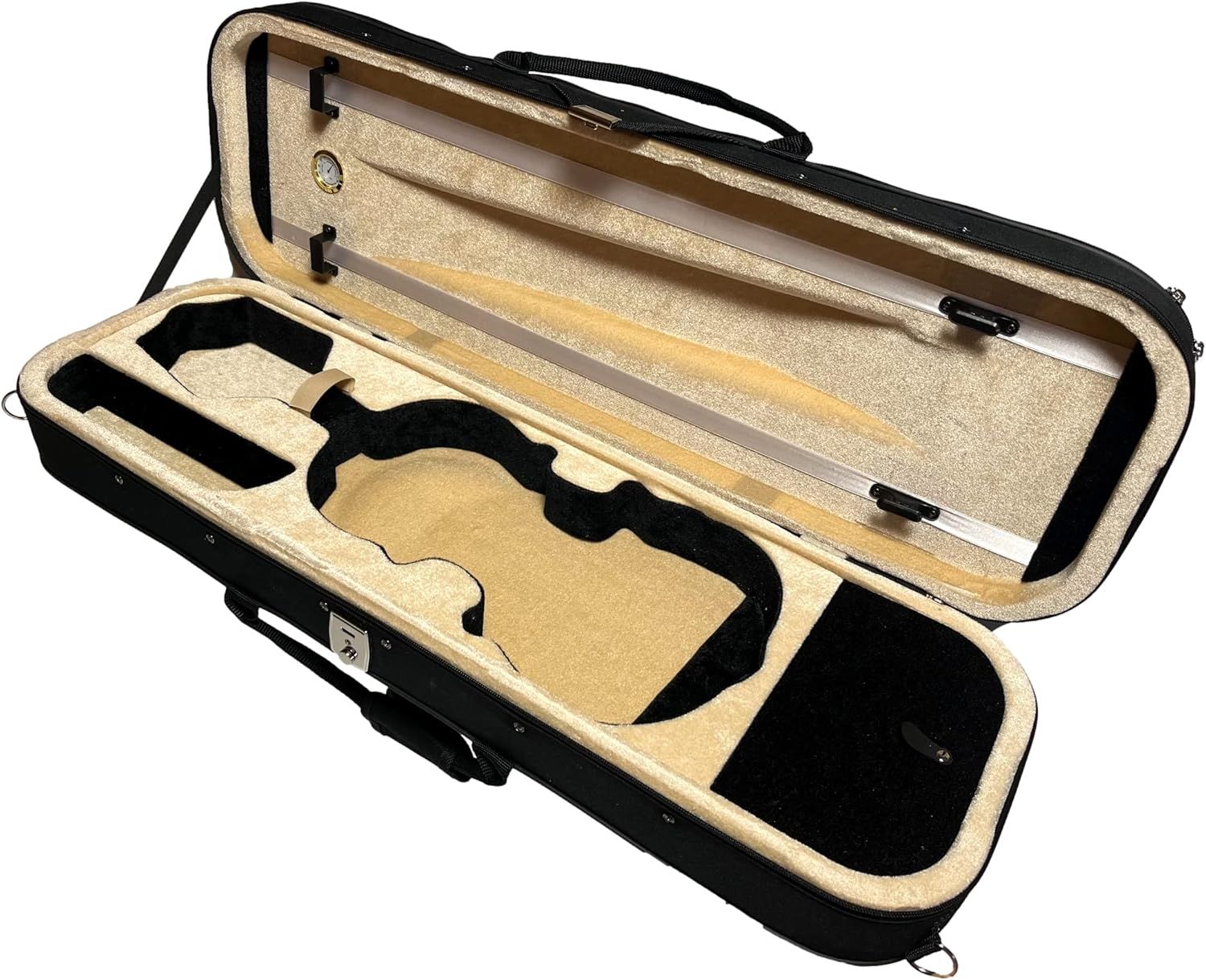 [Natura Style] フルサイズ バイオリン ケース 弦楽器 バッグ (ブラックxベージュ)