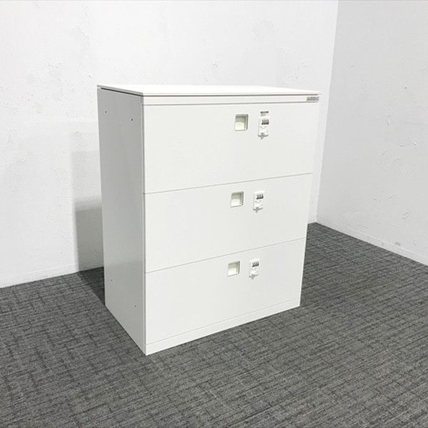 ラテラルキャビネット レクトライン 天板付 鍵付き ダイヤル錠付き スチールキャビネット オカムラ ホワイト