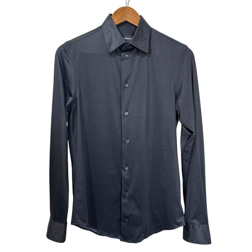 24SS EMPORIO ARMANI エンポリオアルマーニ チェック柄 長袖 ストレッチシャツ XS チャコールグレー メンズ 古着