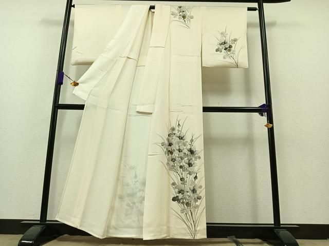 平和屋着物▽訪問着 単衣 枝花文 たたき染め 黒地 金彩 正絹