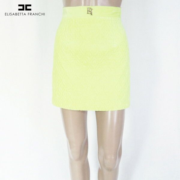 85 OFF エリザベッタフランキ ELISABETTA FRANCHI スカート38 ESK700 XS Sサイズ イエロー レディース 膝上丈スカート ネオン イタリア製