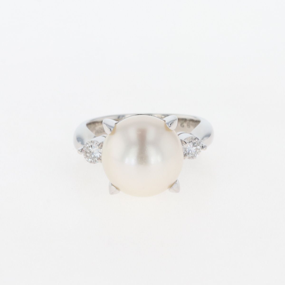 パール デザインリング プラチナ 指輪 メレダイヤ 真珠 リング 10号