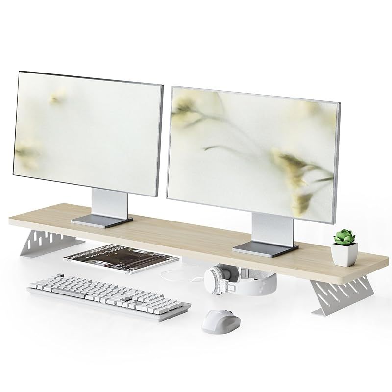 木製デスクシェルフ モニター台 ☆新商品☆ 「OAKYWOOD デスクシェルフ デュアルモニター