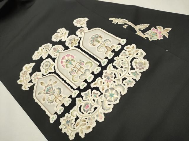 平和屋着物●岡重謹製　塩瀬　九寸名古屋帯　花唐草文　黒地　金彩　正絹　逸品　CAAT1052hy 平和屋着物○岡重謹製 塩瀬 九寸名古屋帯 花唐草文 黒地 金彩 正絹