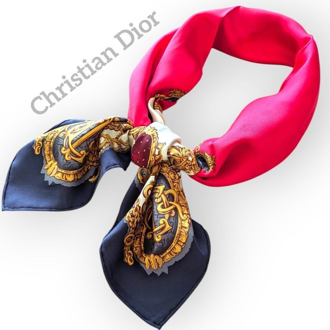 Christian Dior クリスチャンディオール シルク大判スカーフ Christian