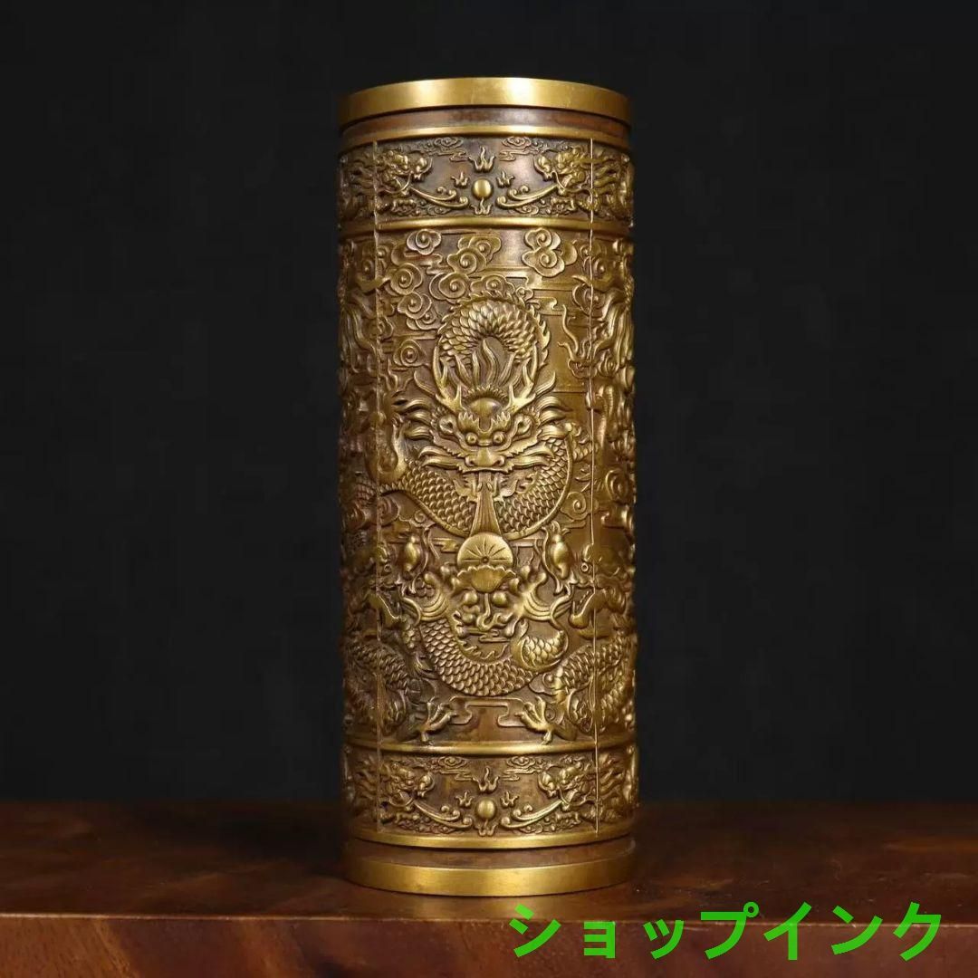 銅 細工 レリーフ九龍香筒 客間 室内 仏堂 香道具 装飾品 工芸品 置物 銅 細工 レリーフ九龍香筒 客間 室内 仏堂 香道具 装飾品 工芸品