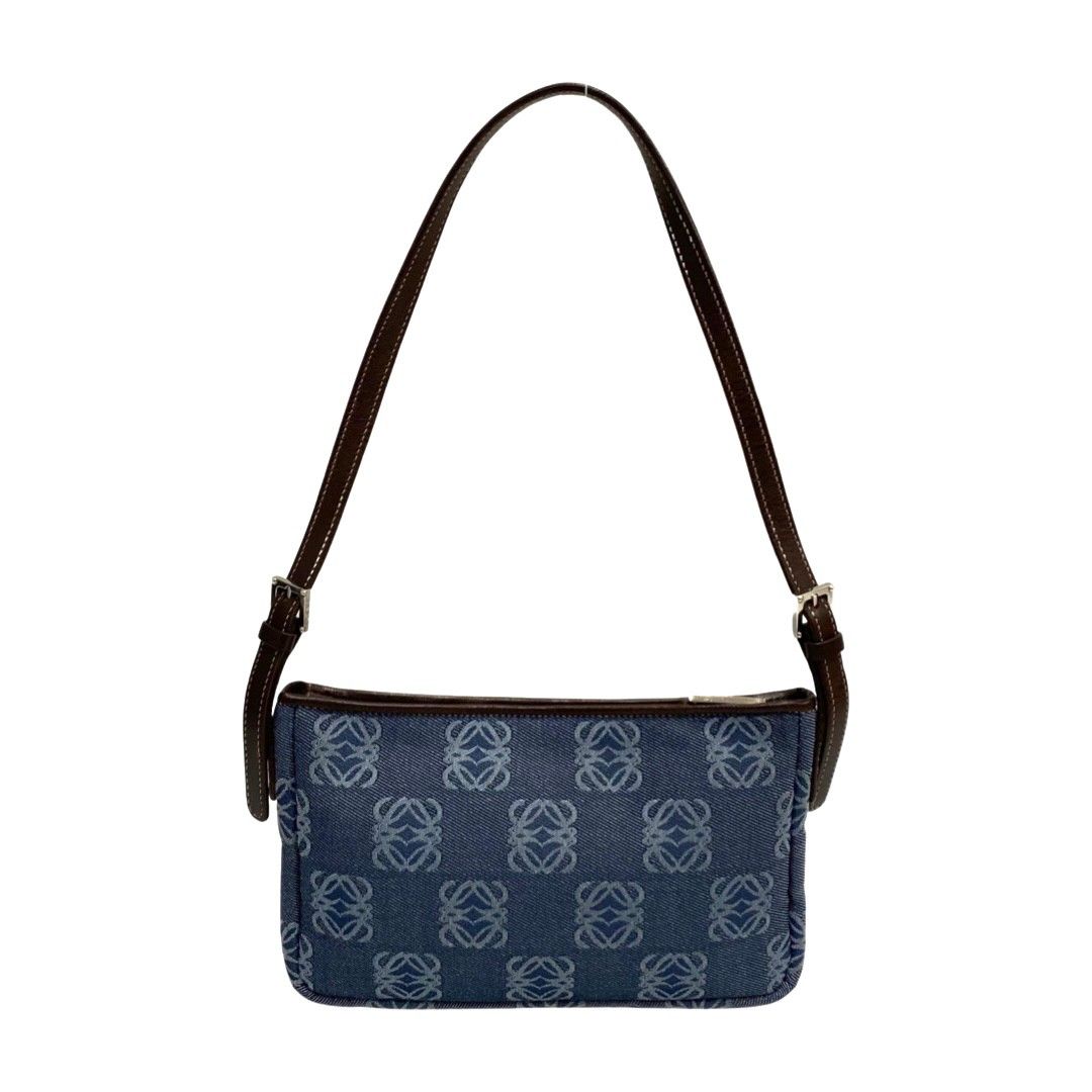 極 美品 保存袋付 LOEWE ロエベ アナグラム ロゴ デニム レザー 本革