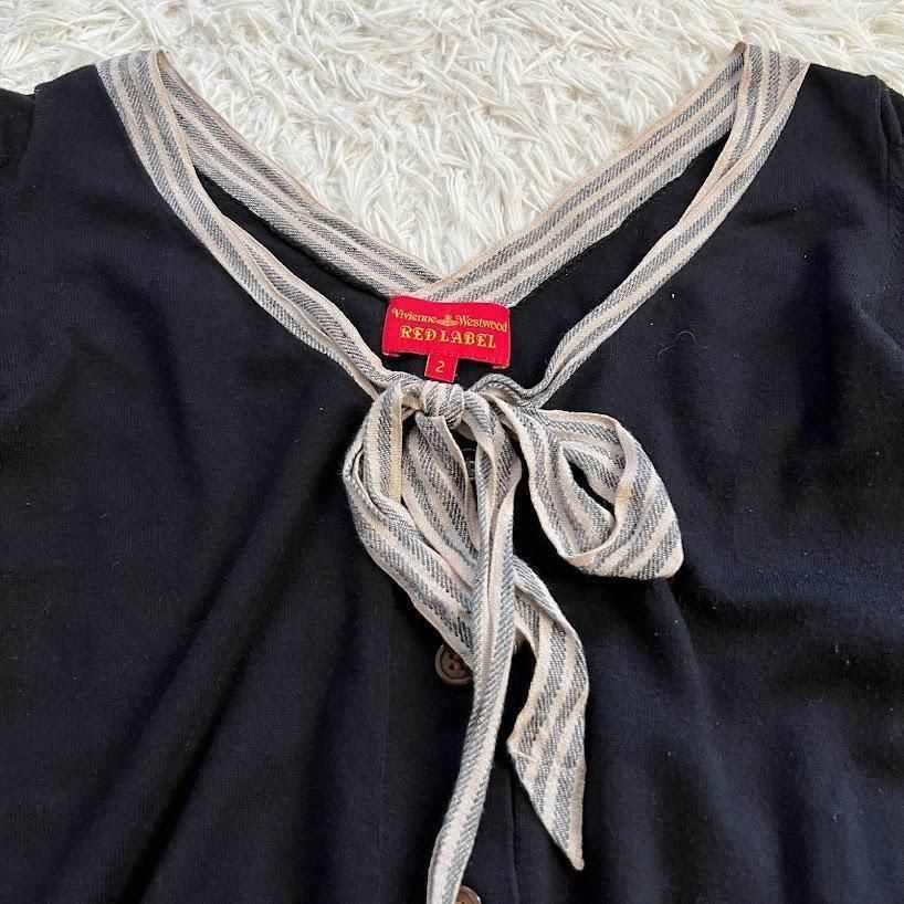 【ヴィヴィアンウエストウッド】ボウタイリボン カーディガン オーヴ刺繍 ブラック ヴィヴィアンウエストウッド】ボウタイリボン カーディガン