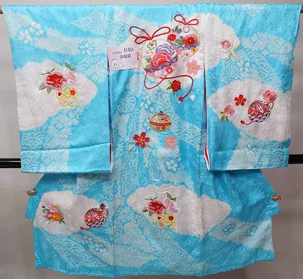 お宮参り 産着 女児 正絹 のしめ 着物 高級 綸子地 絞り 総刺繍 鈴