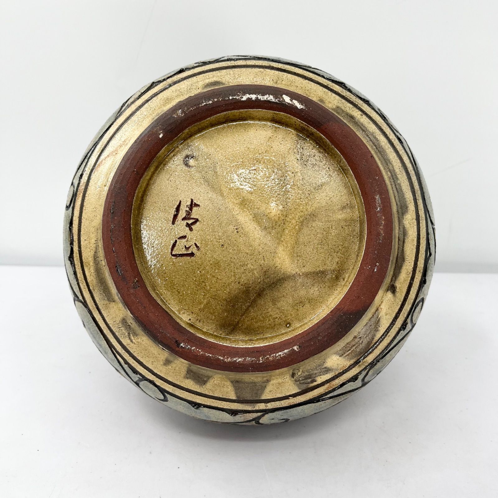 やちむん 壺屋焼 小橋川清正 壺 双魚紋 赤絵 沖縄陶器 花器 赤絵魚紋 大壺 直径34cm 高さ36cm 現状品 STCBANGLADESH_COM