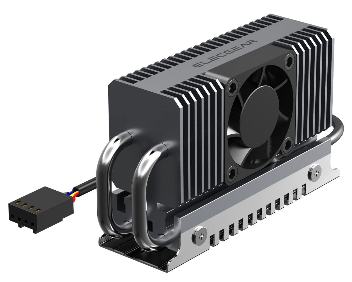 ElecGear EL-80X 内蔵SSD対応のクーラー、2x ヒートパイプ + ソリッドアルミニウムヒートシンクPWM 冷却ファン付き、M.2 2280 PCIe NVMe および SATA SSD用極端なGen4ゲーミングSSDの熱放散、サーマ