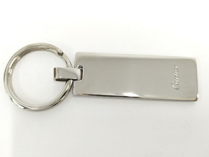 Cartier ロゴプレート キーリング キーホルダー シルバー メタル