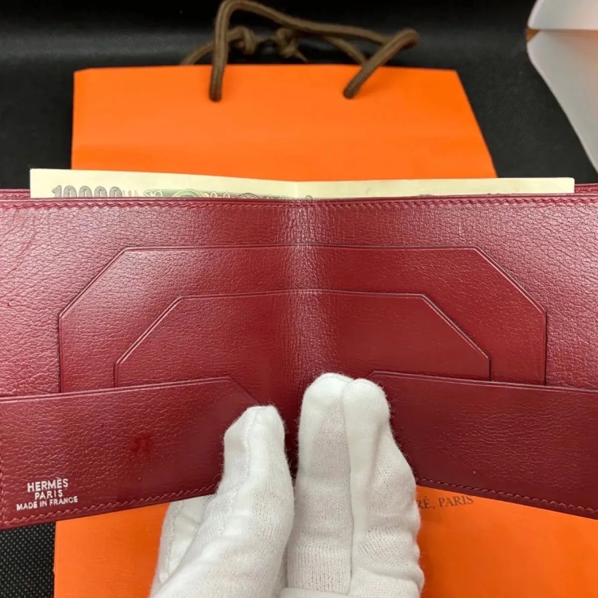 B2105 超美品!! エルメス レザー 二つ折 財布 お札入れ