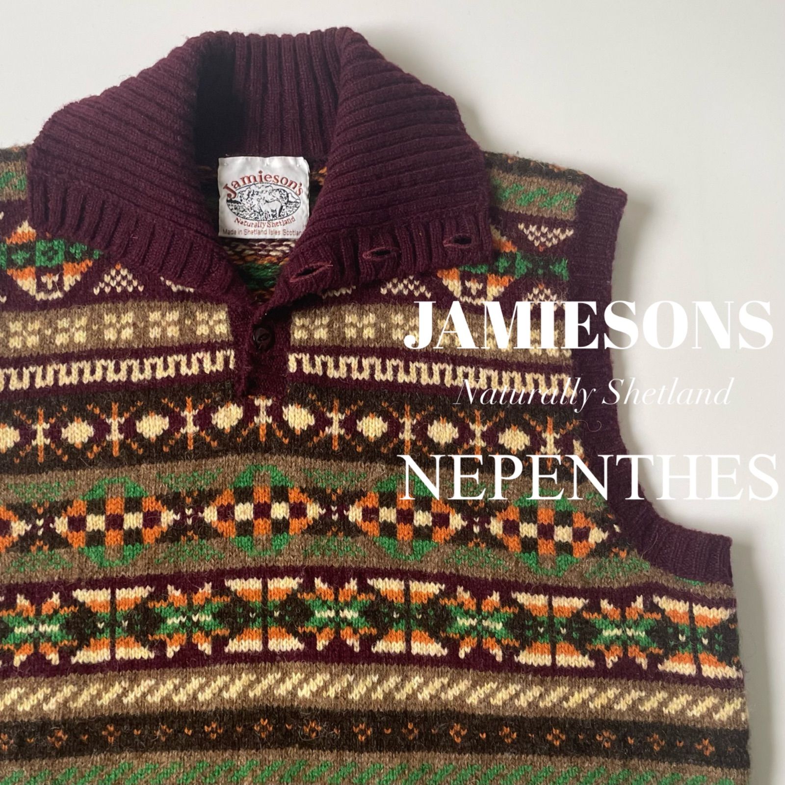 【良品】 JAMIESONS × NEPENTHES / フェアアイル総柄ハイネックニットベスト