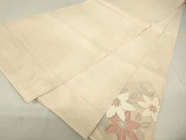 平和屋着物＊夏物 太鼓柄袋帯 流水扇面花文 銀糸 正絹 逸品
