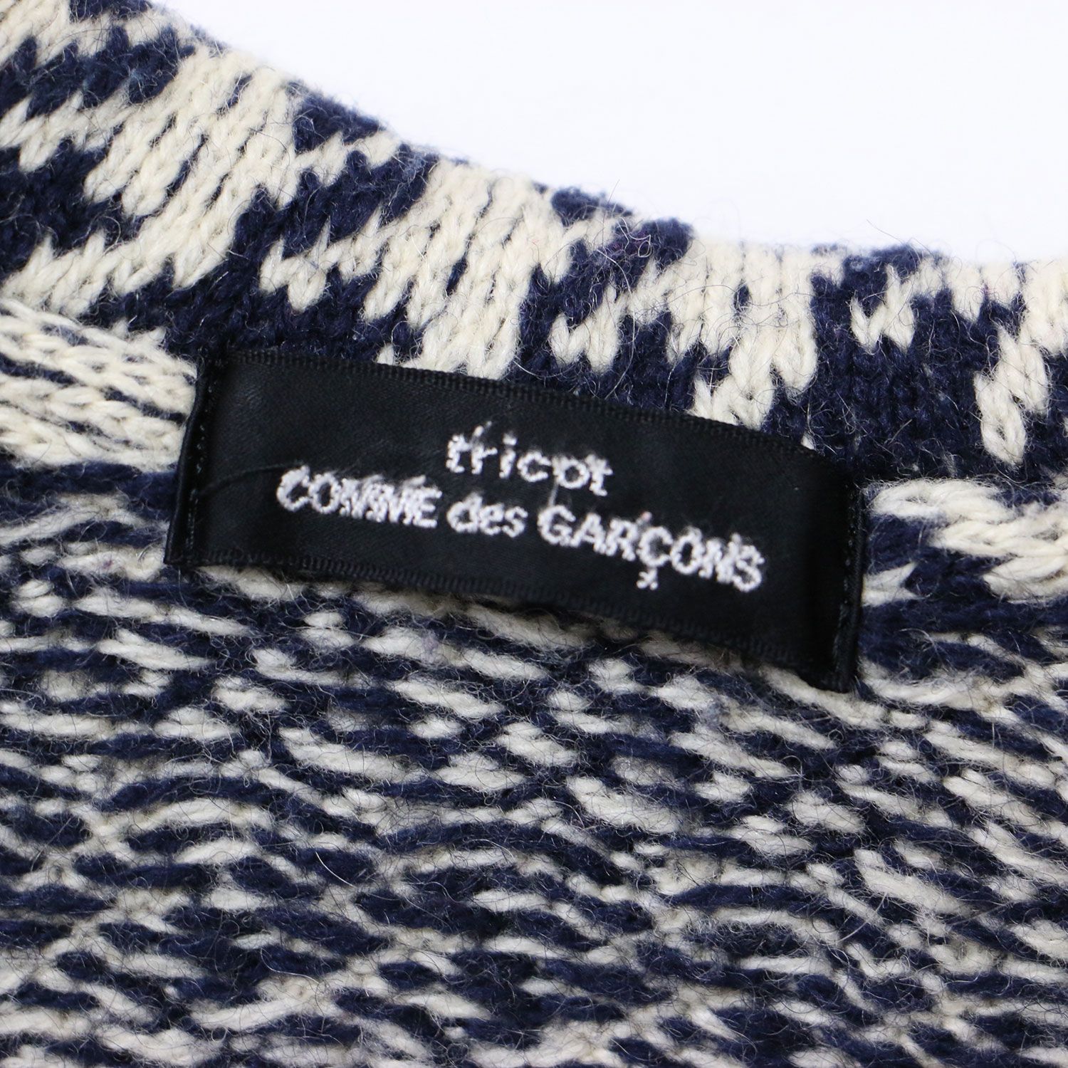 tricot COMME des GARCONS トリコ コム デ ギャルソン ジャケット ウール ニット ホワイト ネイビー FREE 千鳥格子柄 AD2003 アウター きれいめ カジュアル 個性的【レディース】