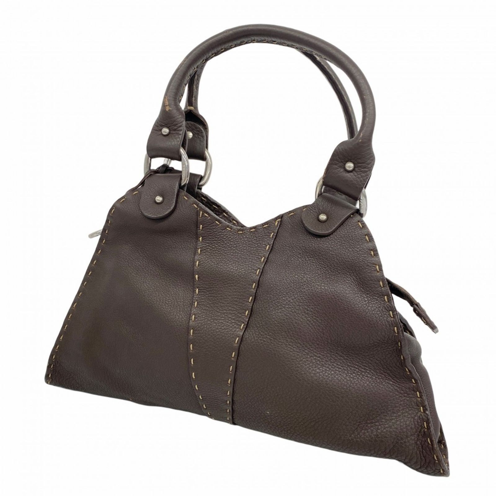 美品　FENDI フェンディ セレリア レザーバッグ ハンドバッグ ブラウン FENDI 24FW BY THE WAY レザー ラージ セレリア バッグ *BEIGE