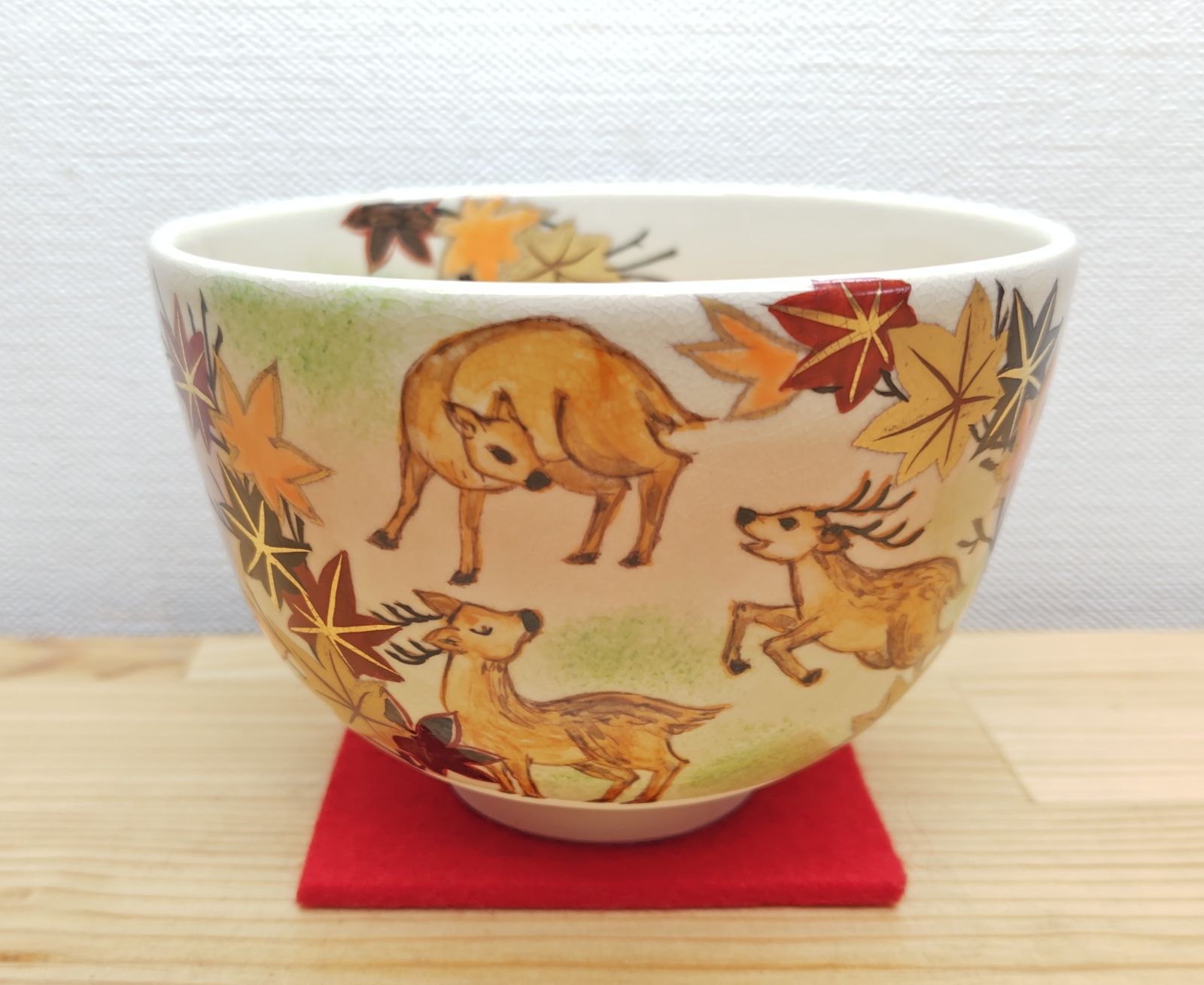 逢絢亭・新品】茶道具 茶碗 京焼 御本 鹿に紅葉の絵 水出宋絢