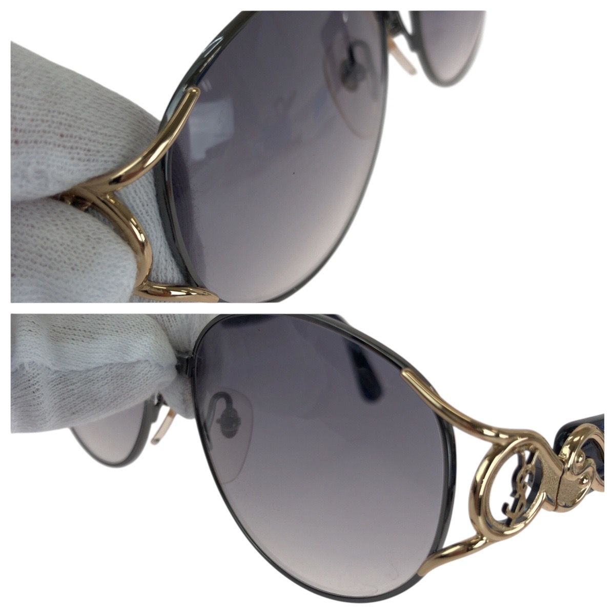 美品 YVES SAINT LAURENT イヴ サンローラン ヴィンテージ YSL ブラック 黒 ゴールド金具 プラスチック 31-7705 サングラス ボストン レディース 410229 【中古】 SAINT LAURENT - 美品 YVES SAINT LAURENT イヴ サンローラン