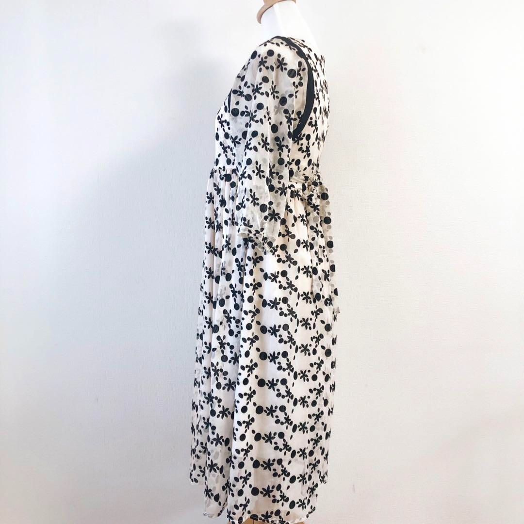 極美品】YOYOUKE ロングワンピース 花柄 ドット 昭和レトロ ホワイトS