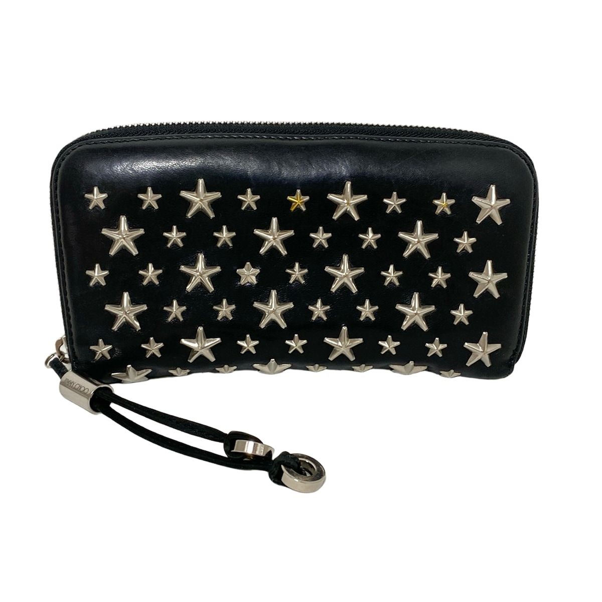 JIMMY CHOO ジミーチュウ 長財布 フィリッパ 黒×シルバー スタッズ|スター 星 |ラウンドファスナー レザー