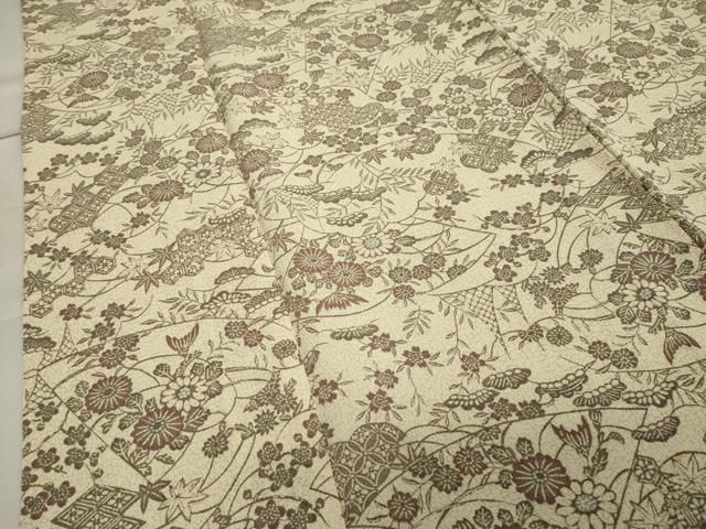 平和屋着物▽上質な小紋 単衣 枝梅花文 鬼しぼ縮緬 正絹 逸品  