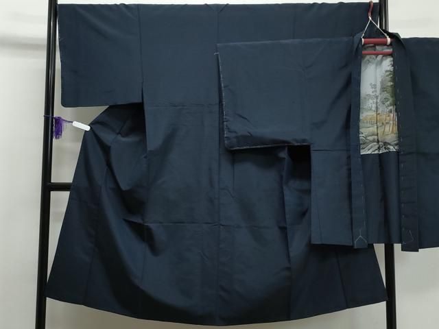 平和屋着物男性　紬　アンサンブル　色無地　濃紺色　正絹　逸品　未使用　CAAK4382vf