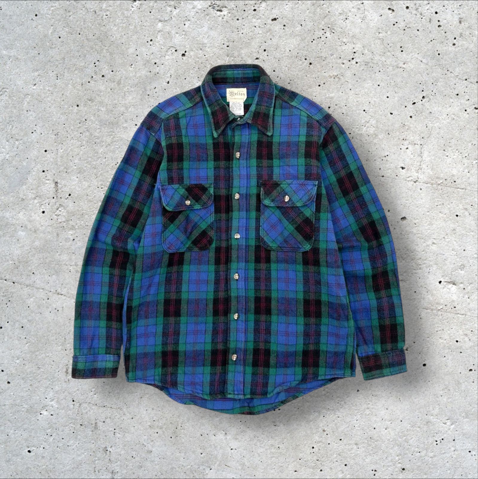 【在庫一掃】 USA製 70s チェック 長袖 メルトン melton ヴィンテージ 80s トップス