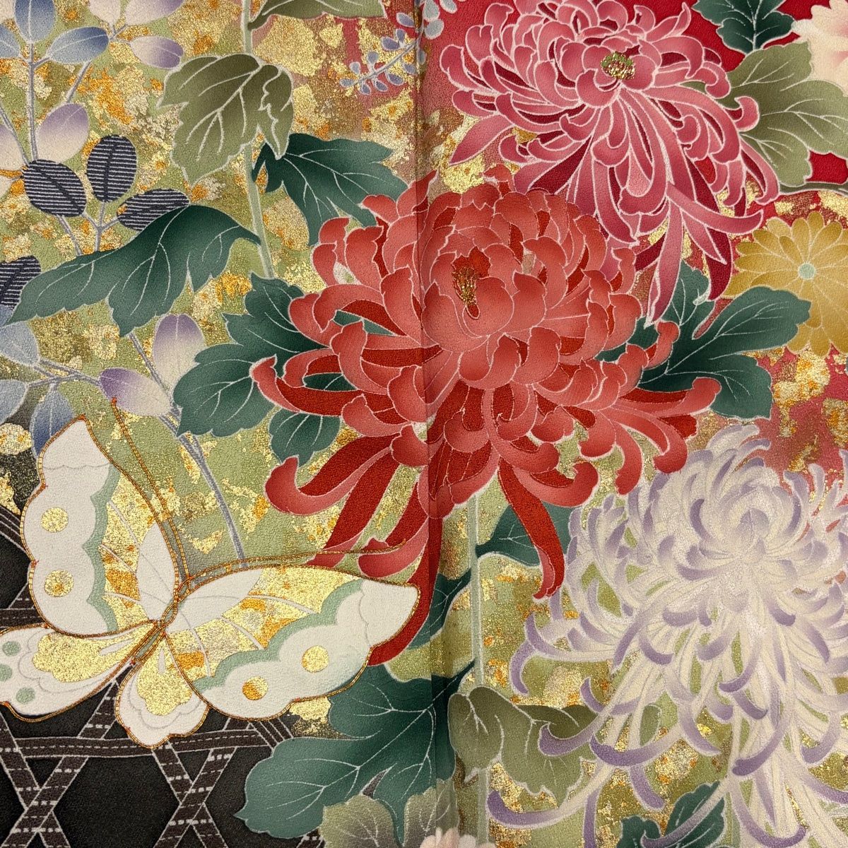 振袖フルセット 身丈165.5裄63 菊 蝶文様 金彩 Sサイズ 逸品 名品 振袖 レンタル フルセット 黄色 マスタード 蝶柄 蝶 トール