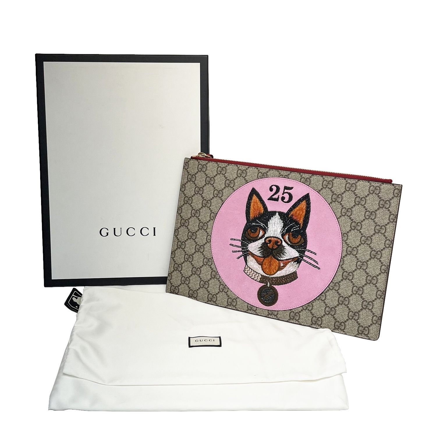 GUCCI グッチ GGスプリーム ボスコ犬 クラッチバッグ PVC レザー