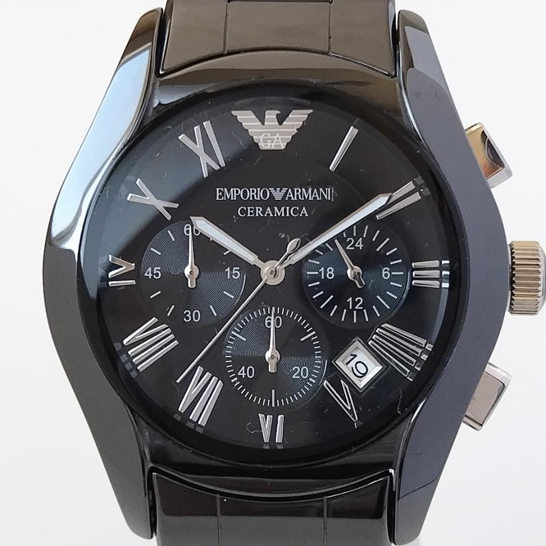 ブラック新品エンポリオ・アルマーニ43mmメンズ腕時計セラミカ高級かっこいい セラミック黒 クォーツ クロノグラフ 日付