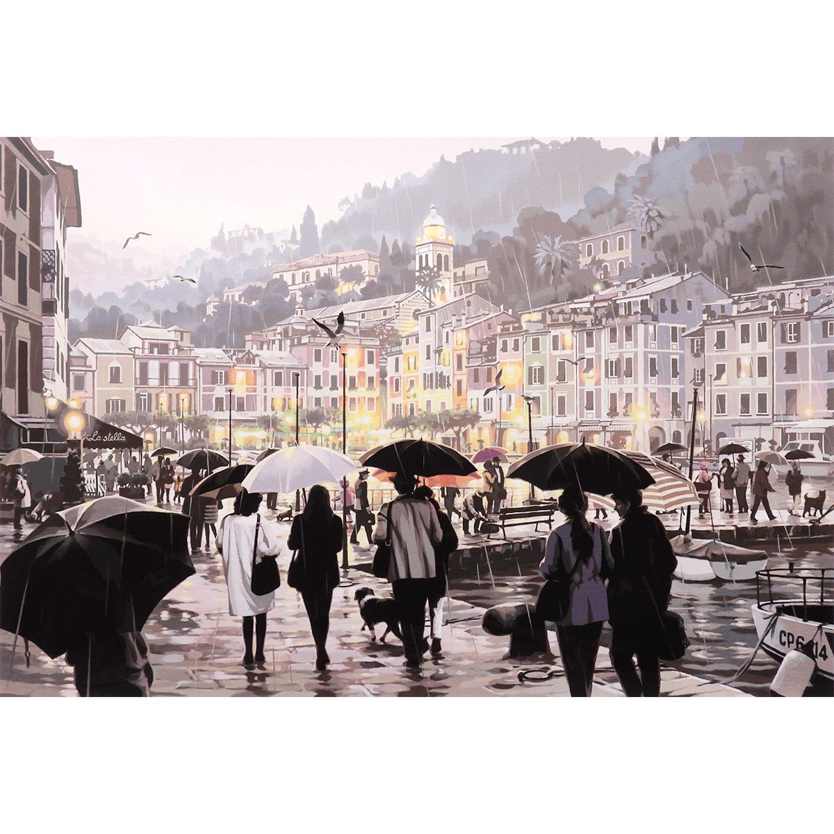 笹倉鉄平 雨のポルトフィーノ 風景画 作家直筆サイン 夜景 版画 絵画 真作保証 笹倉鉄平 雨のポルトフィーノ 風景画 作家直筆サイン 夜景