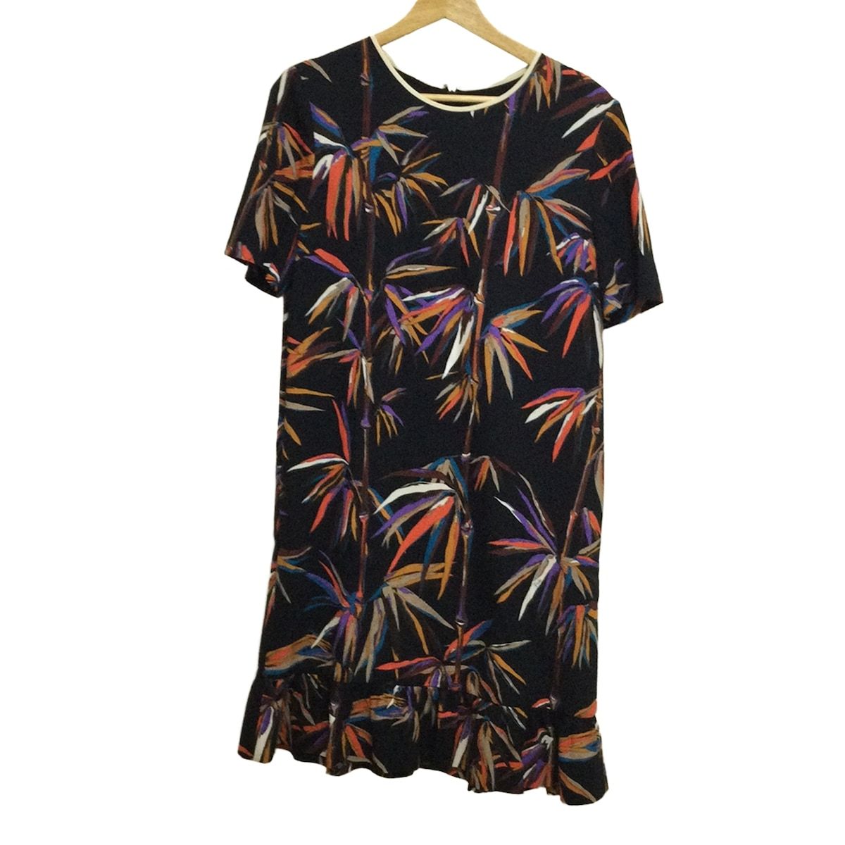 EMILIO PUCCI PUCCI エミリオプッチ ワンピース サイズ42 M レディース - 黒×マルチ クルーネック|半袖|ロング