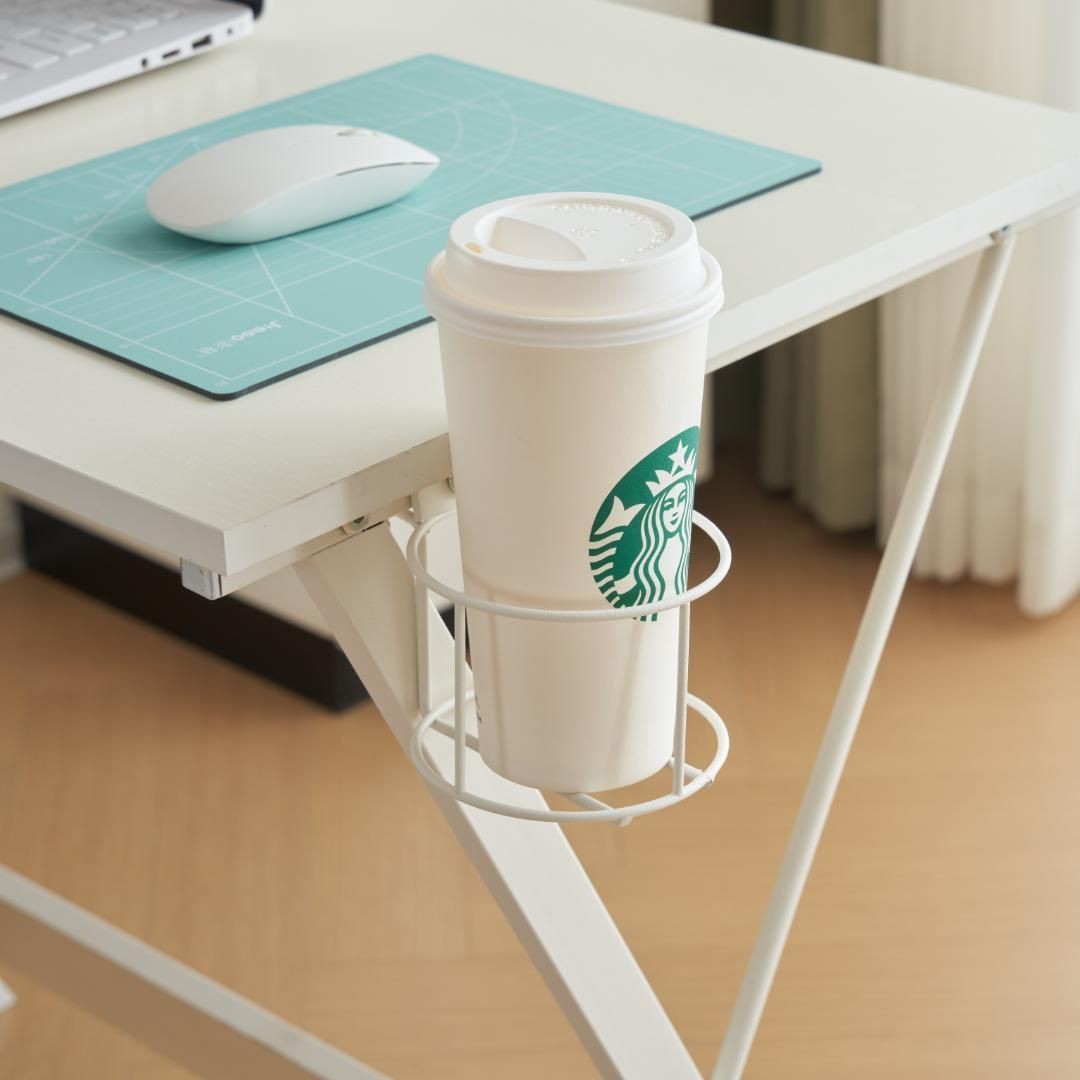 ホワイト】パソコンデスクPCデスクシンプルドリンクホルダーつき書斎机