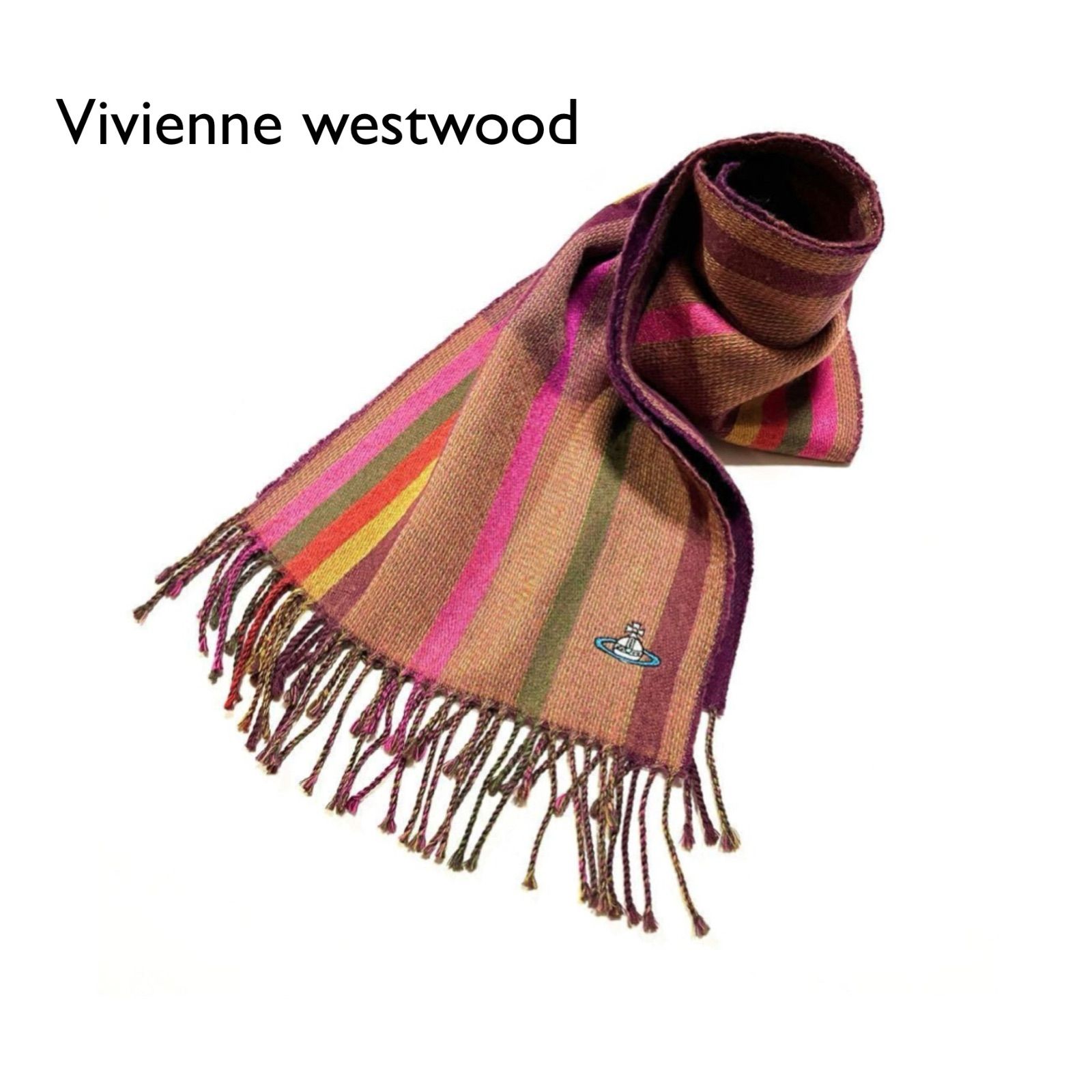 cB52 Vivienne westwood マルチストライプ柄マフラー オーブ刺繍