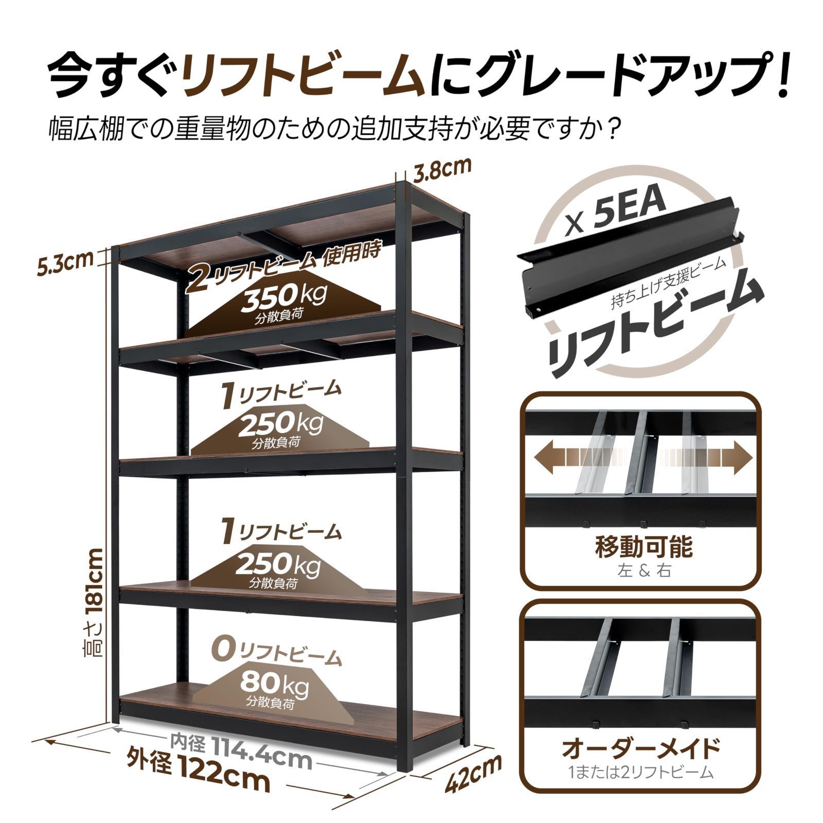 DANT House 組立簡単 ラミネート スチールラック 5段 House 組立簡単 高耐荷重 ラミネート スチールラック キッチン 5段