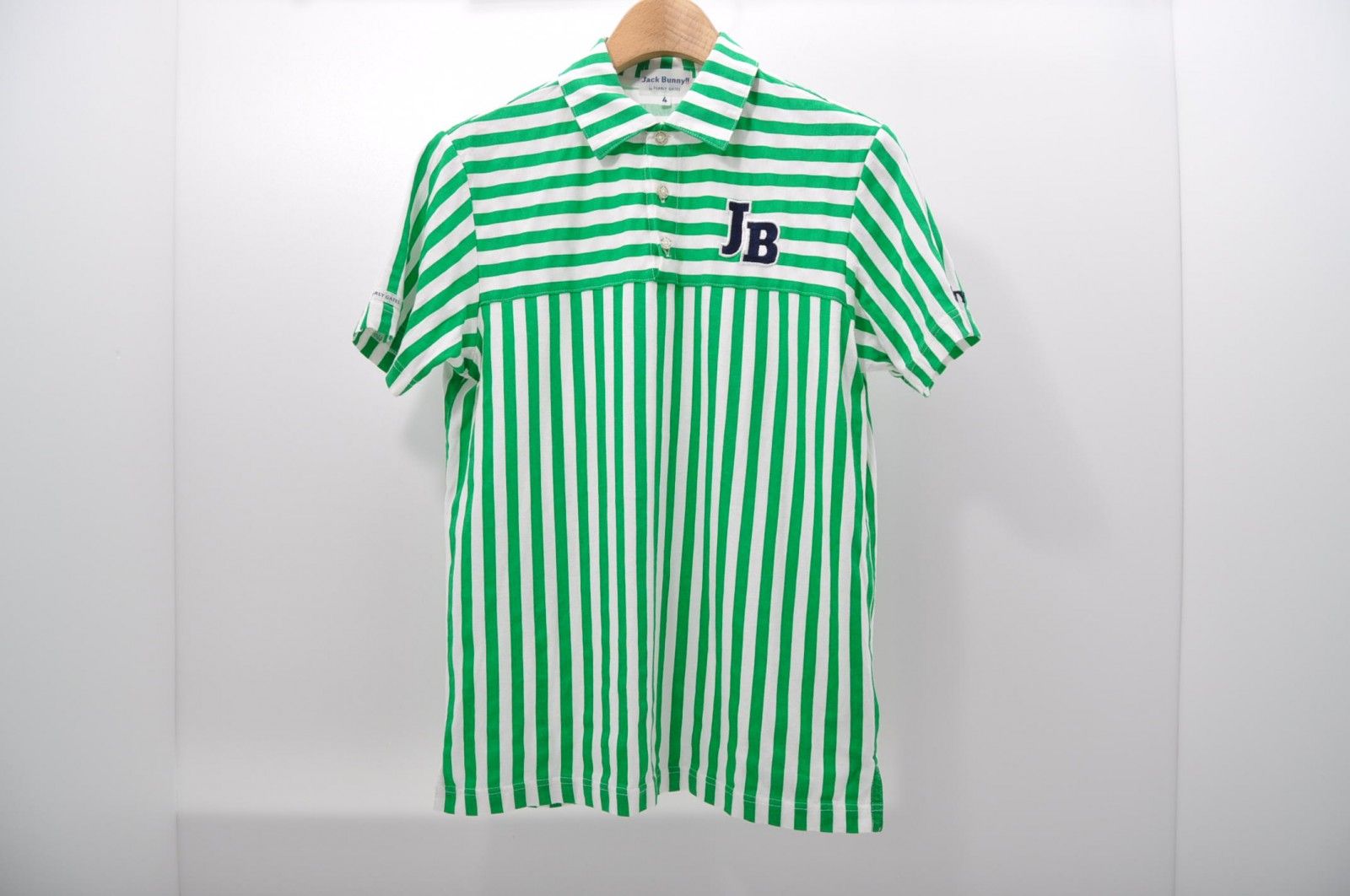中古 メンズ ジャックバニー Jack Bunny!! 半袖ポロシャツ 4(M) 緑×白 パーリーゲイツ ストライプ
