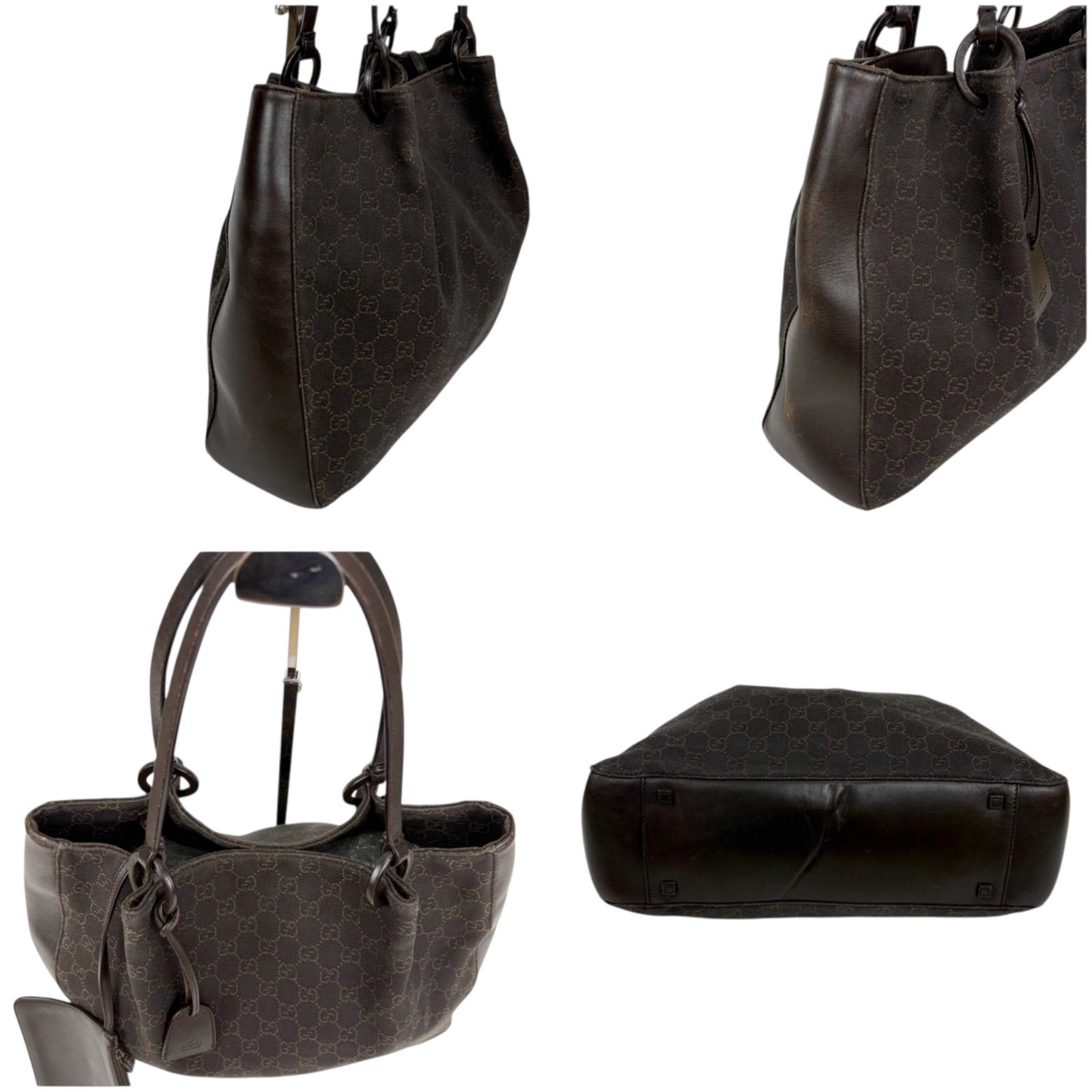 グッチ GUCCI トートバッグ GGキャンバス レザー ブラウン チャーム