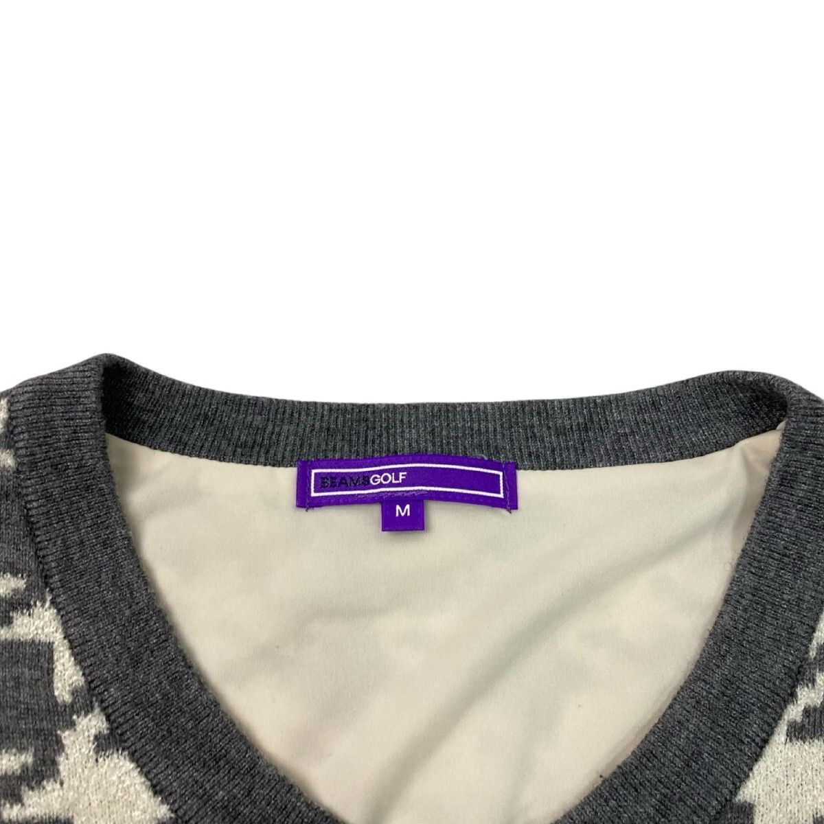 美品 BEAMS GOLF ビームス ゴルフ / 裏地付き Vネック ニット セーター / メンズ M / グレー 千鳥柄 人気 ゴルフウェア 秋 冬 トップス 美品 BEAMS GOLF ビームス ゴルフ / 裏地付き Vネック ニット