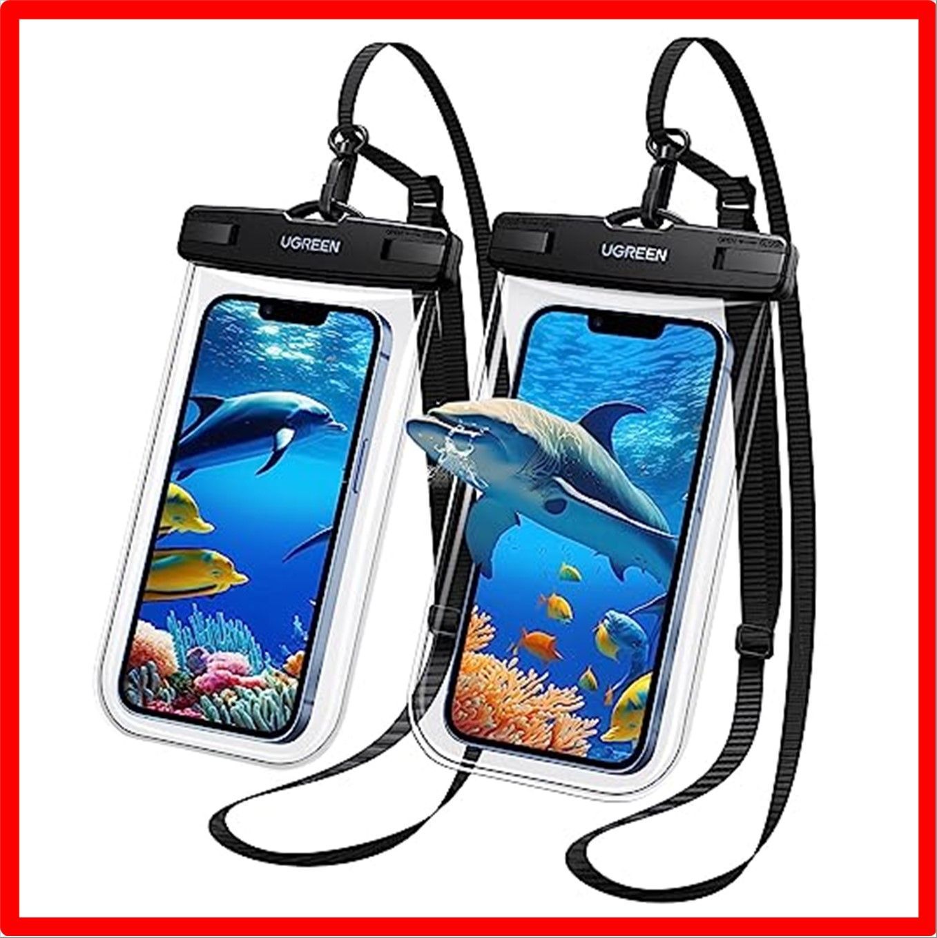 【匿名配送】クリア UGREEN スマホ 防水スマホケース 完全防水 顔認証 IPX8認証 水中撮影 高透過率 ストラップ付き 押しやすいボタン 通話 小物管理