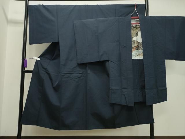 平和屋着物●男性 紬 アンサンブル 鉄紺色 正絹 CAAX5708gh