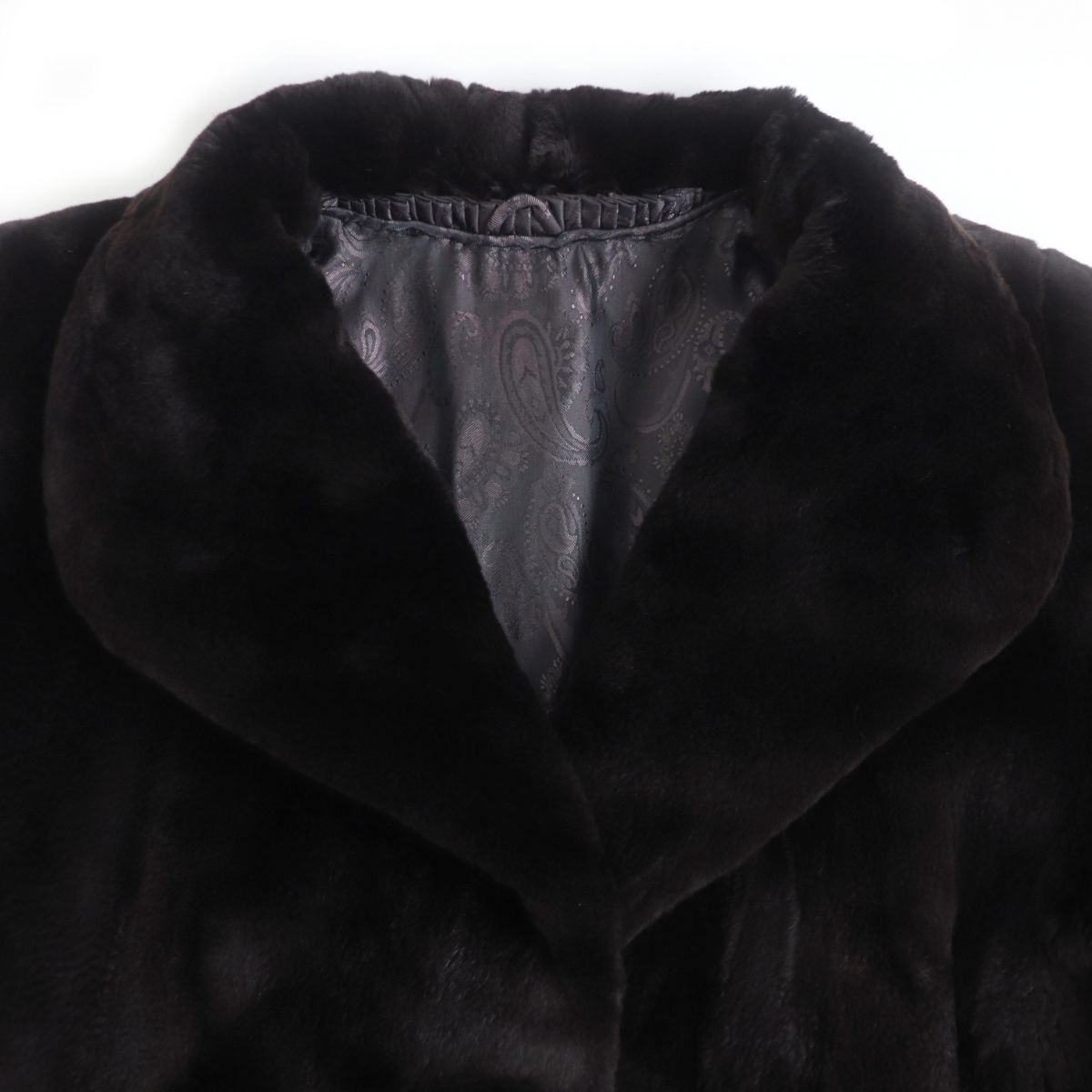 極美品☆SAGAMINK サガミンク シェアードミンク 切替デザイン 本毛皮コート ダークブラウン（ブラックに近い） F 毛質艶やか・柔らか◎