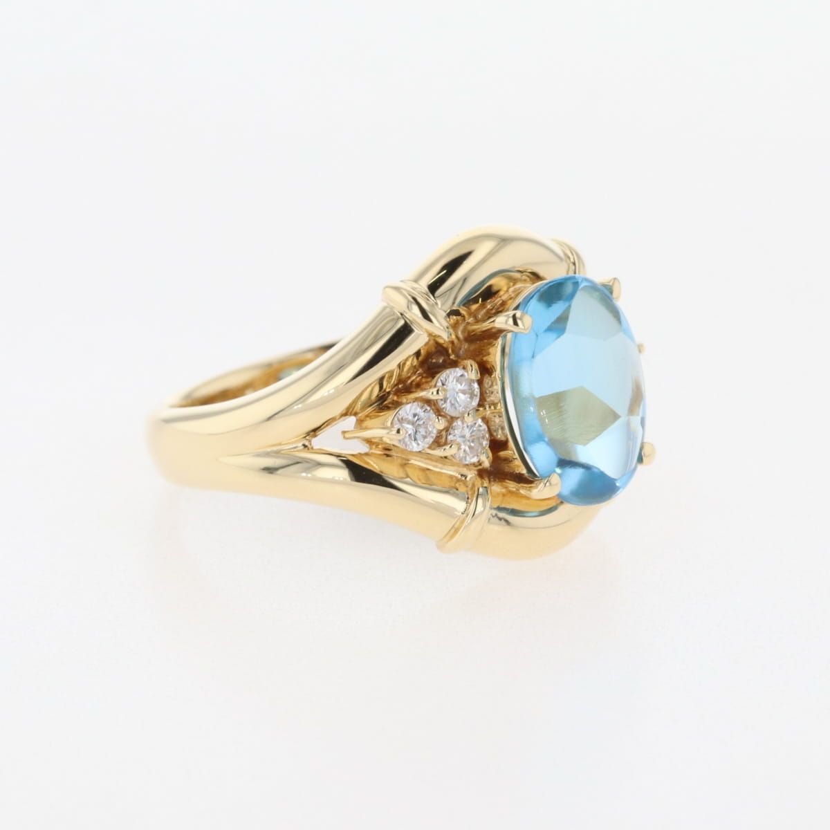 ブルートパーズ デザインリング YG イエローゴールド 指輪 メレダイヤ  