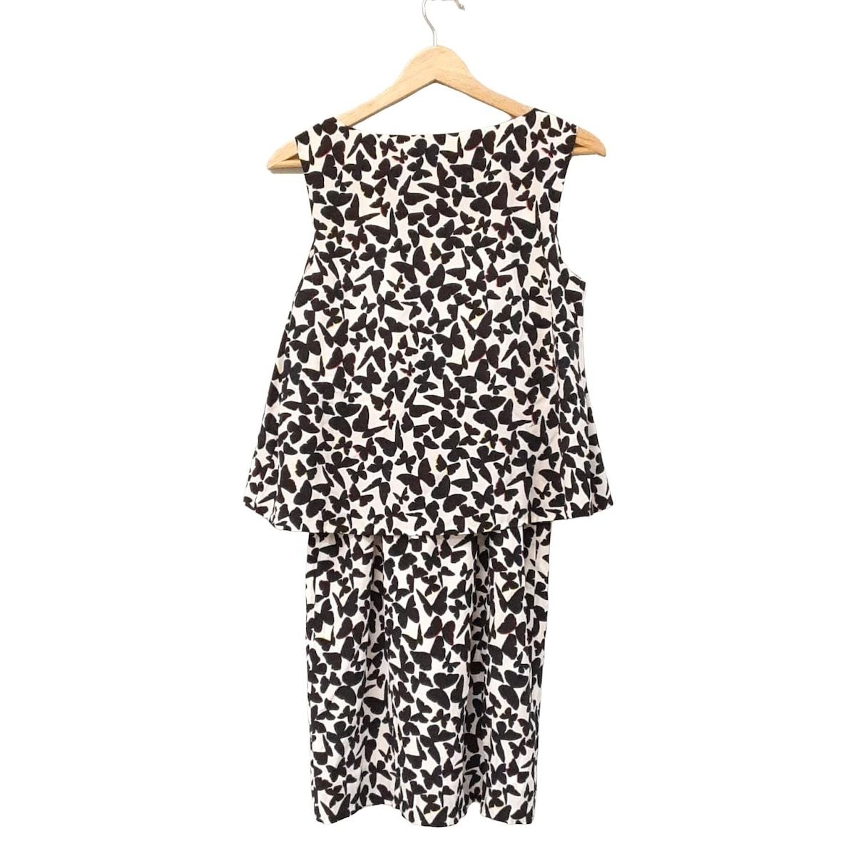Kate spade ケイトスペード ワンピース サイズ2 S レディース - 黒×白×マルチ Vネック ノースリーブ ひざ丈 バタフライ 蝶