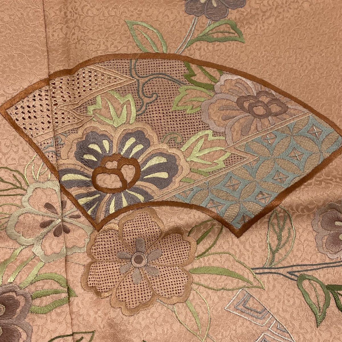 訪問着 身丈167cm 裄丈67cm M 袷 扇面 草花 刺繍 ぼかし