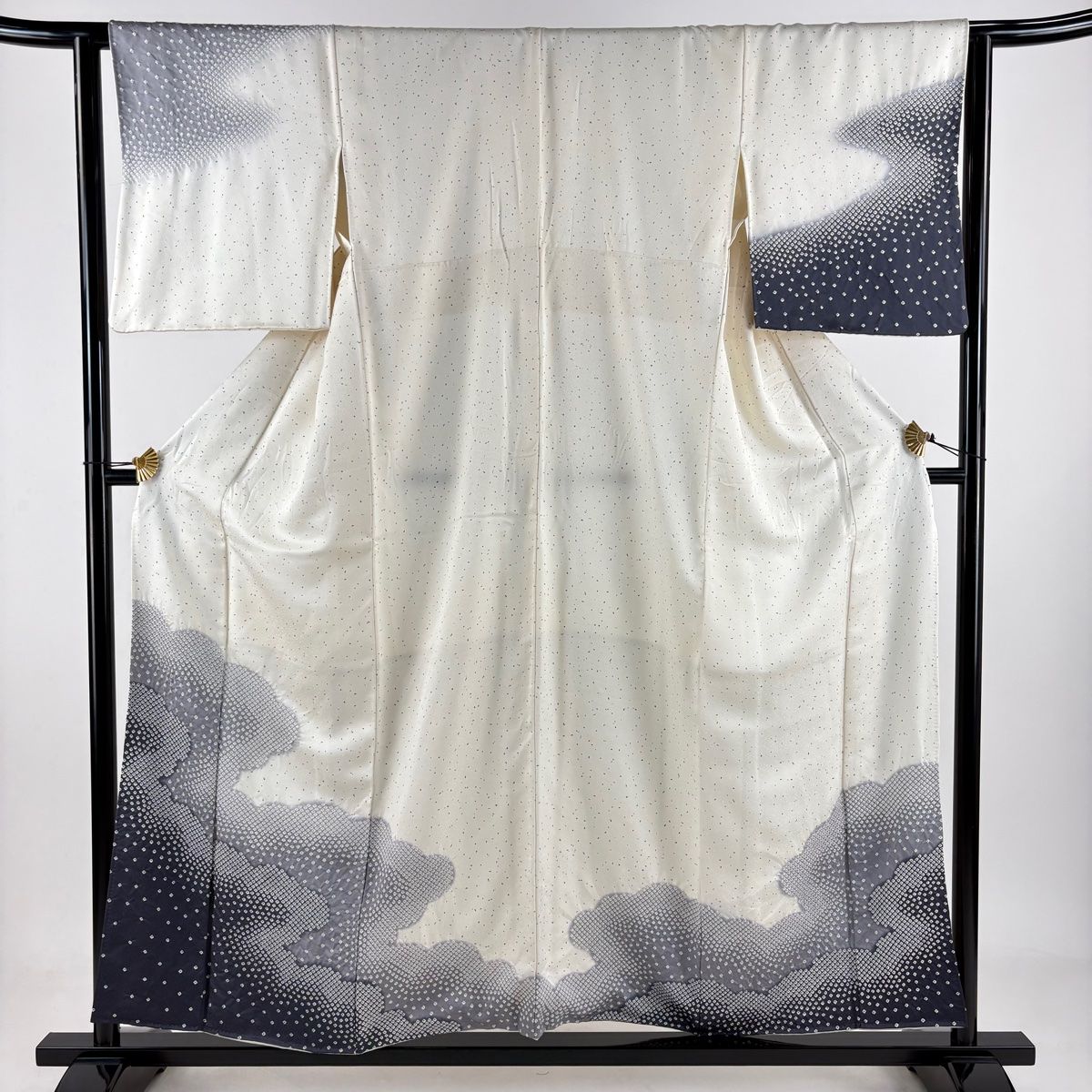 訪問着 身丈155.5cm 裄丈63cm S 袷 雲文 幾何学 染め分け クリーム 正絹 秀品